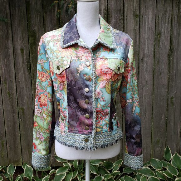 BOHO CHIC art to wear Floral satin couture Jacket